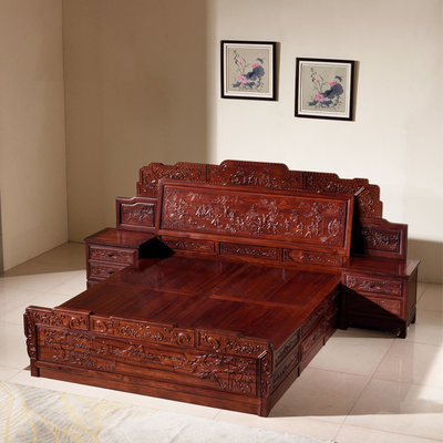 西提國標紅木家具 緬甸紅酸枝百子古典雙人床，詮釋東方睡眠美學